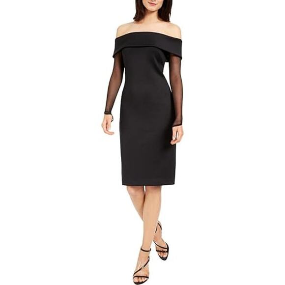 Siena Dresses & Skirts - SIENA Women's Illusion-Sleeve Off-The-Shoulder Dress Size 2 In Black
